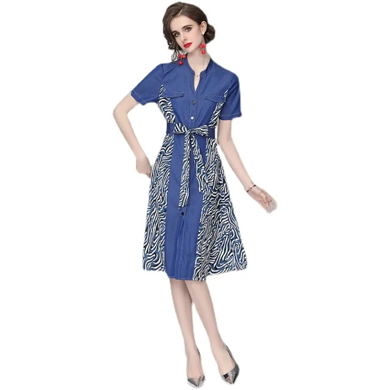 Women Denim A Line Midi Summer Dresses