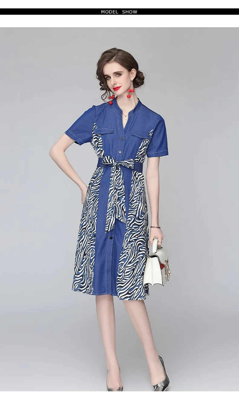 Women Denim A Line Midi Summer Dresses