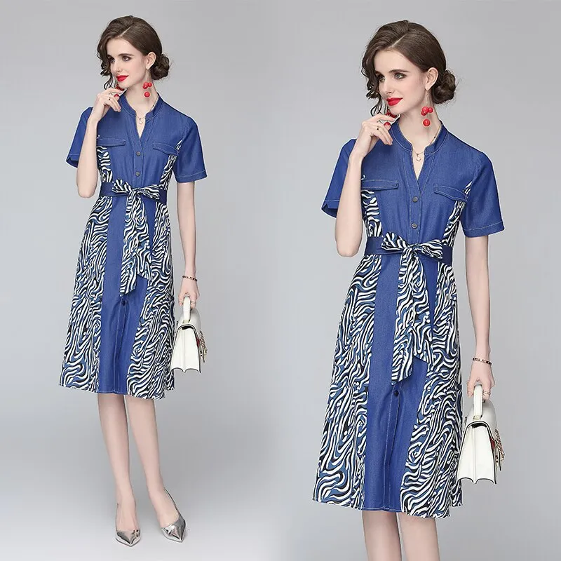 Women Denim A Line Midi Summer Dresses