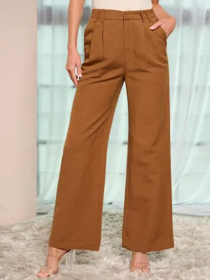 WOMEN'S BUTTON CLOSURE POCKETS WIDE LEG PANTS