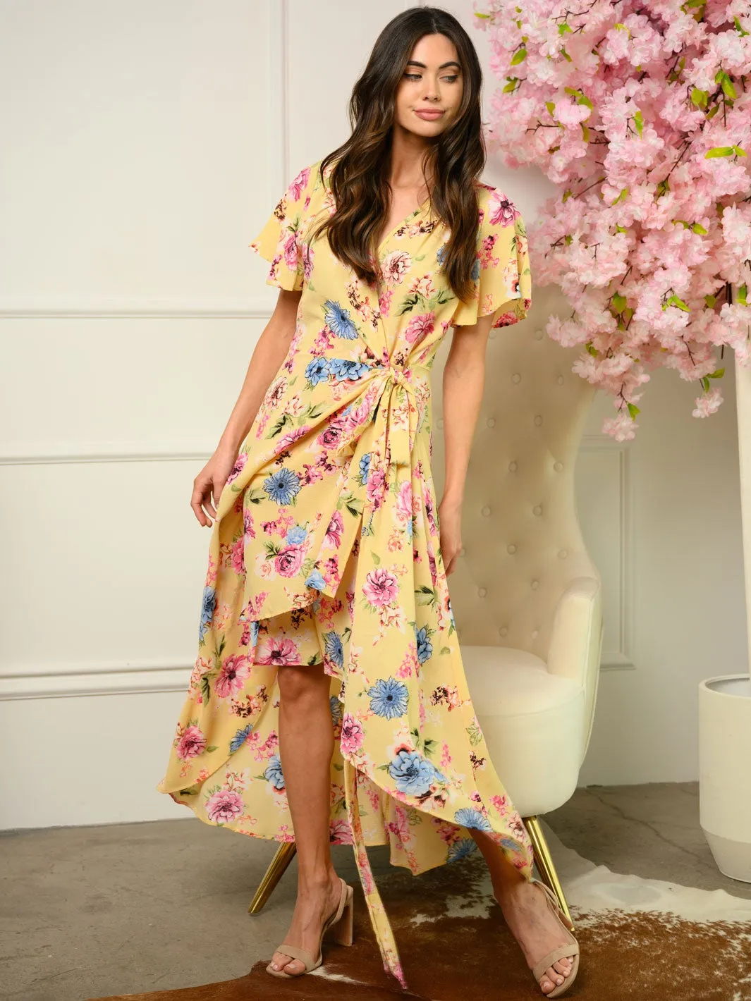 WOMEN'S FLORAL WRAP MAXI DRESS