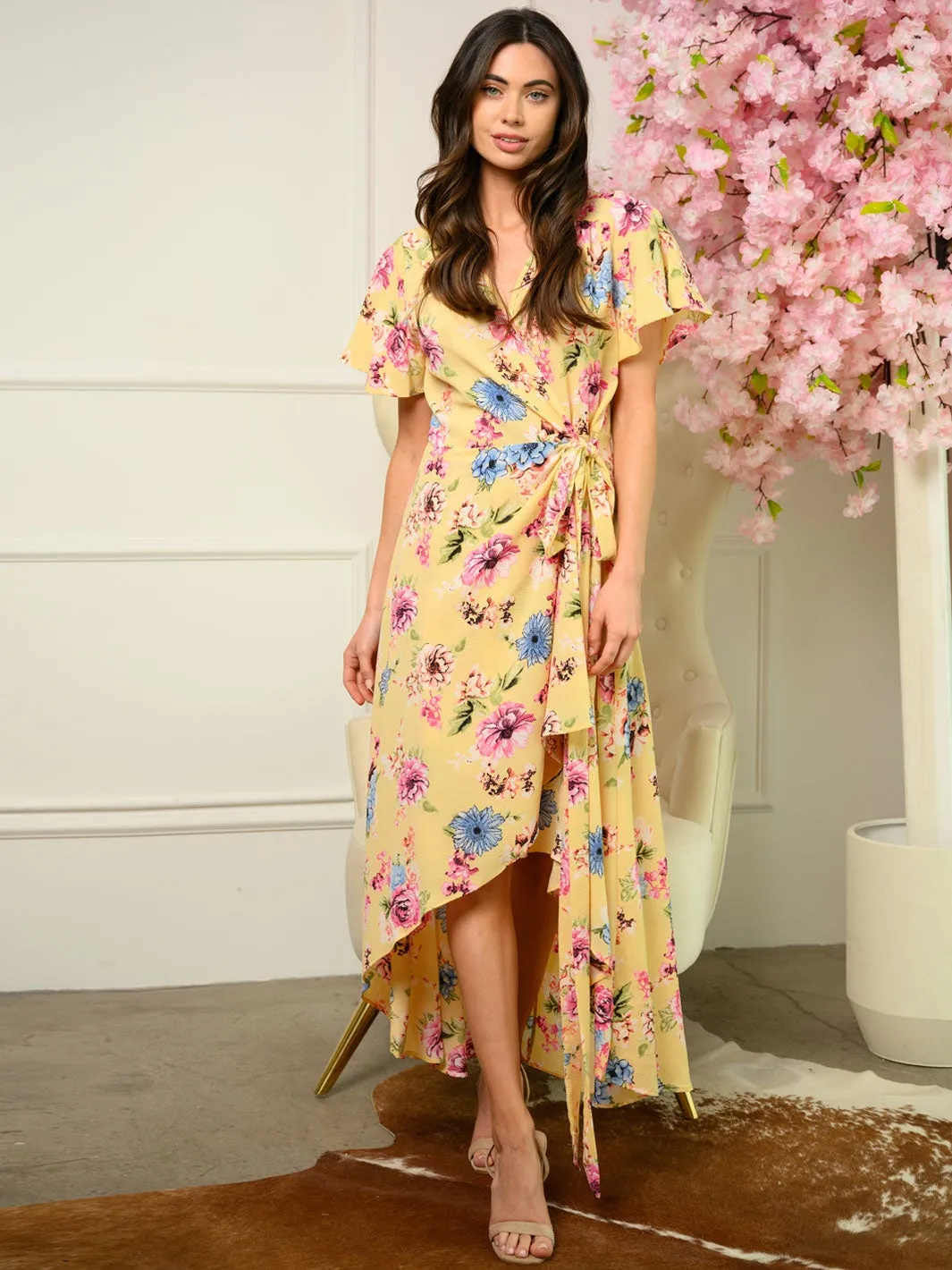 WOMEN'S FLORAL WRAP MAXI DRESS