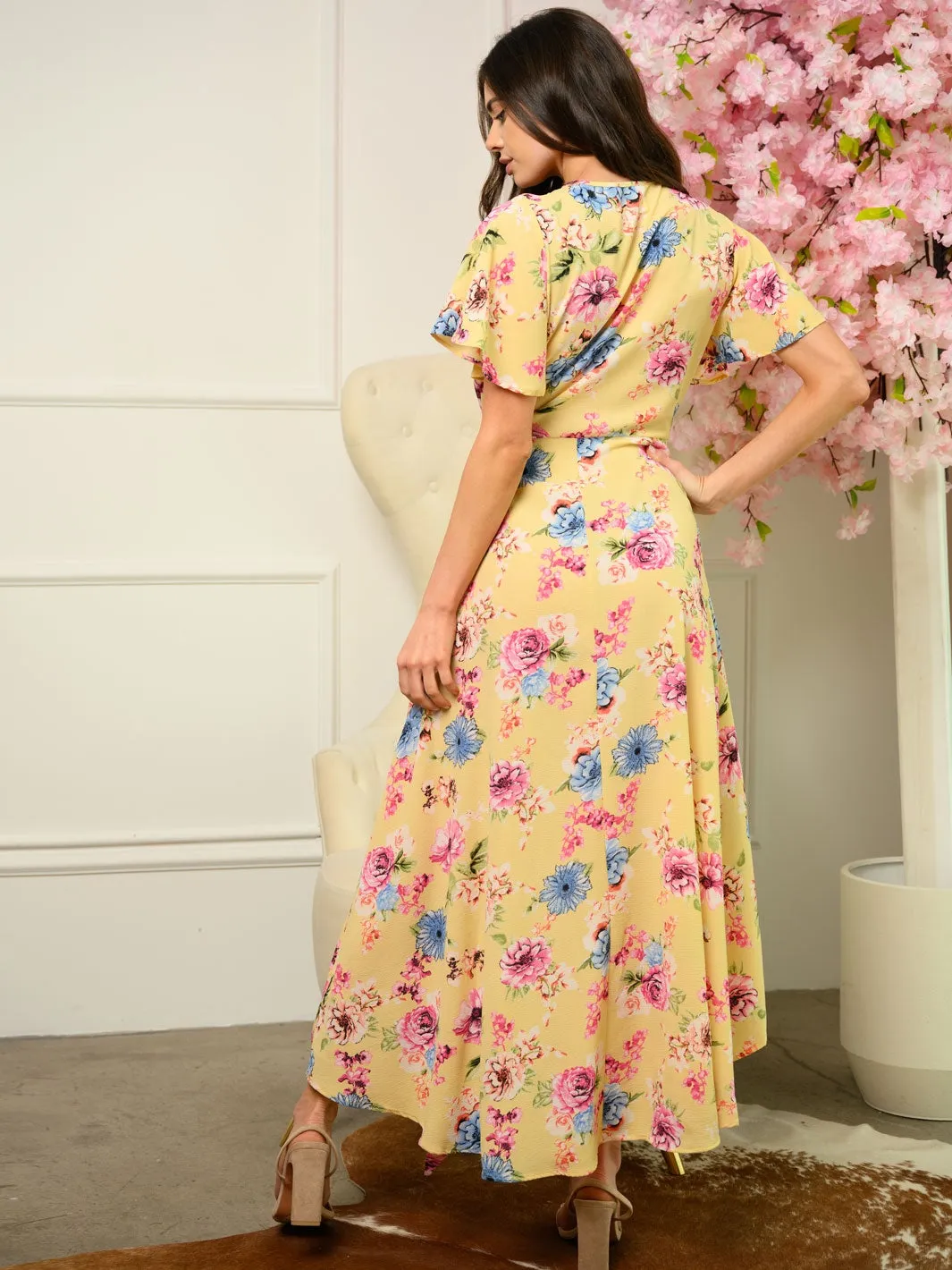 WOMEN'S FLORAL WRAP MAXI DRESS