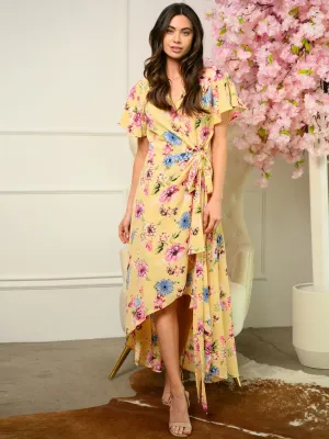 WOMEN'S FLORAL WRAP MAXI DRESS