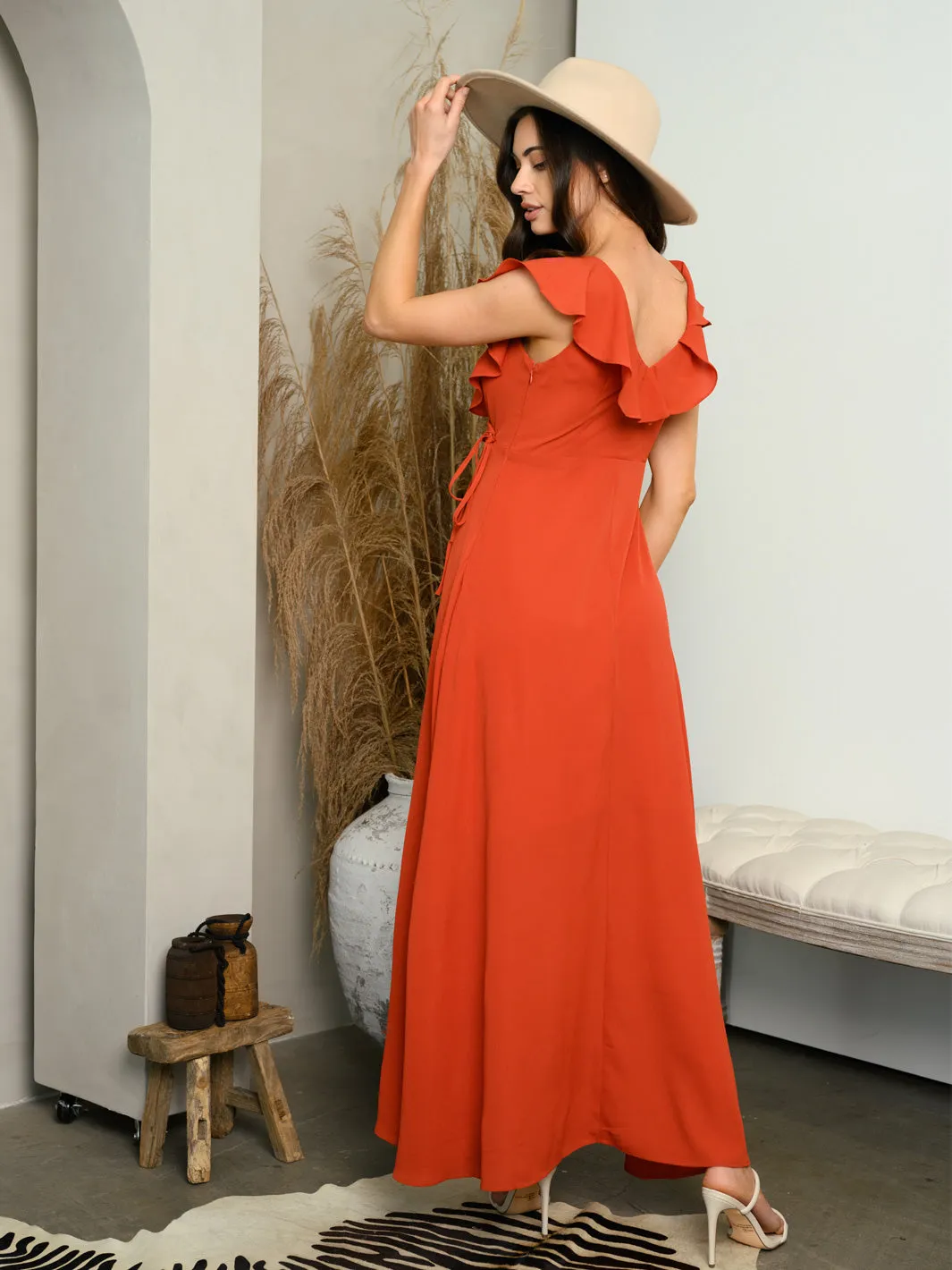 WOMEN'S RUFFLE SURPLICE MAXI DRESS
