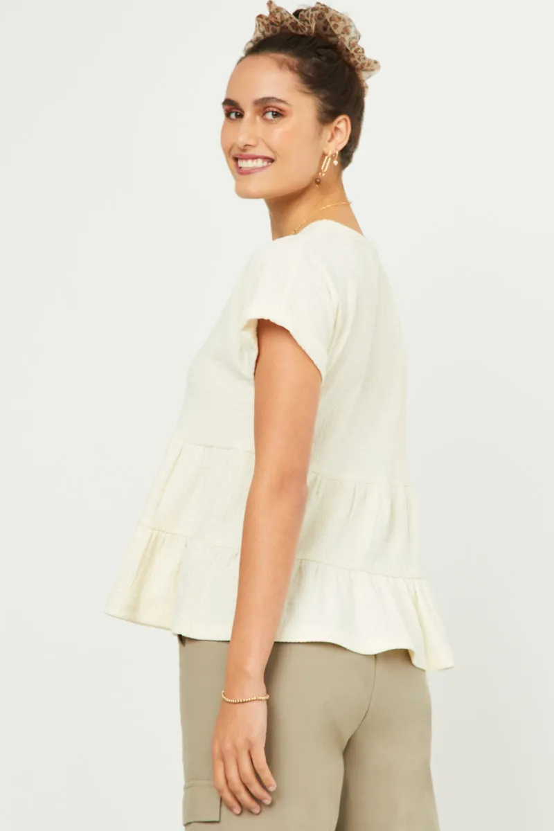 Womens Textured Tiered Peplum Knit Top