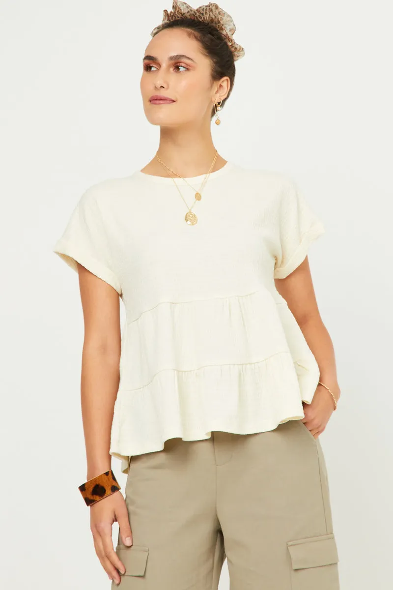 Womens Textured Tiered Peplum Knit Top