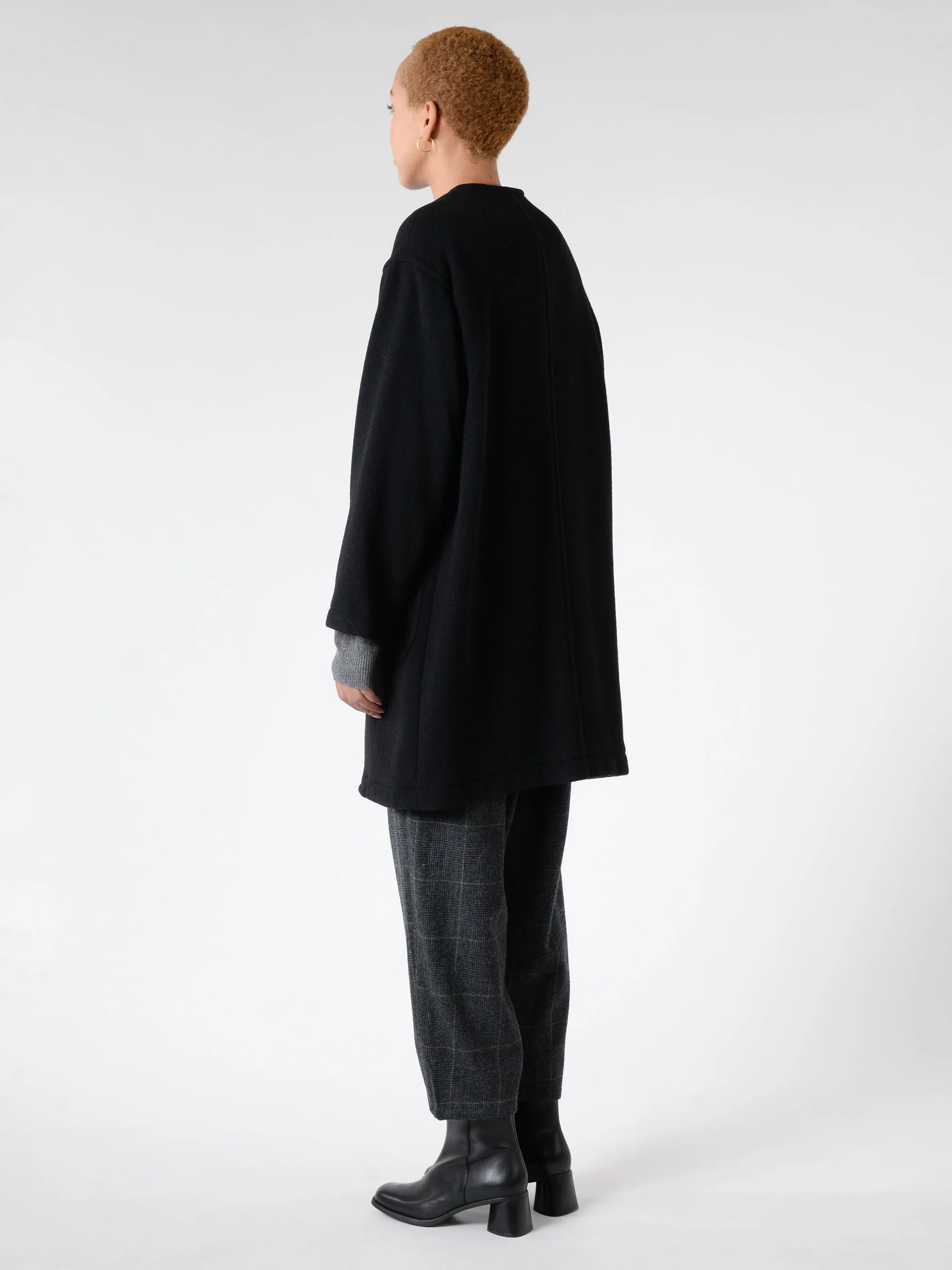 Women's Wool Light Pile Collarless Crew Neck Coat