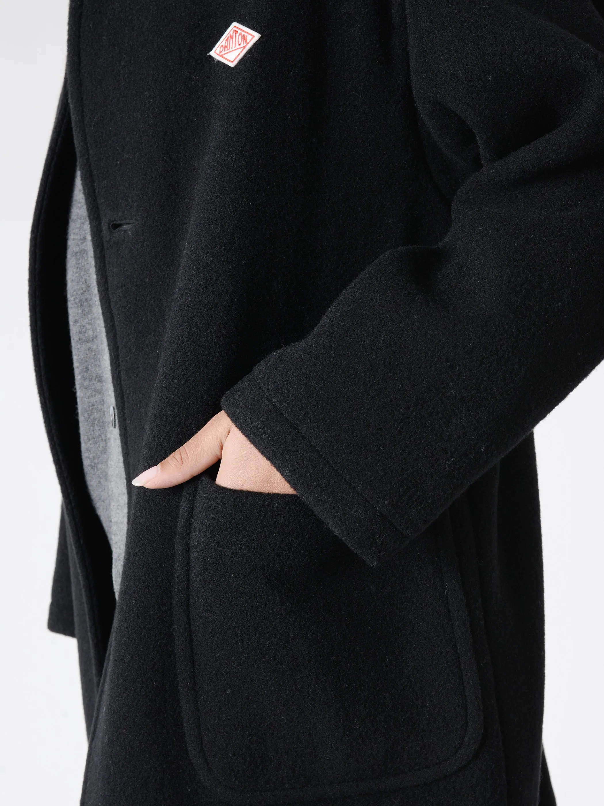Women's Wool Light Pile Collarless Crew Neck Coat
