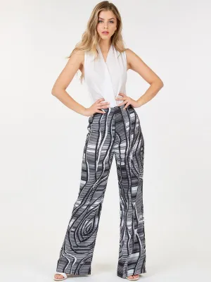 WOMEN'S ZIP UP MULTI PRINT WIDE LEG PANTS