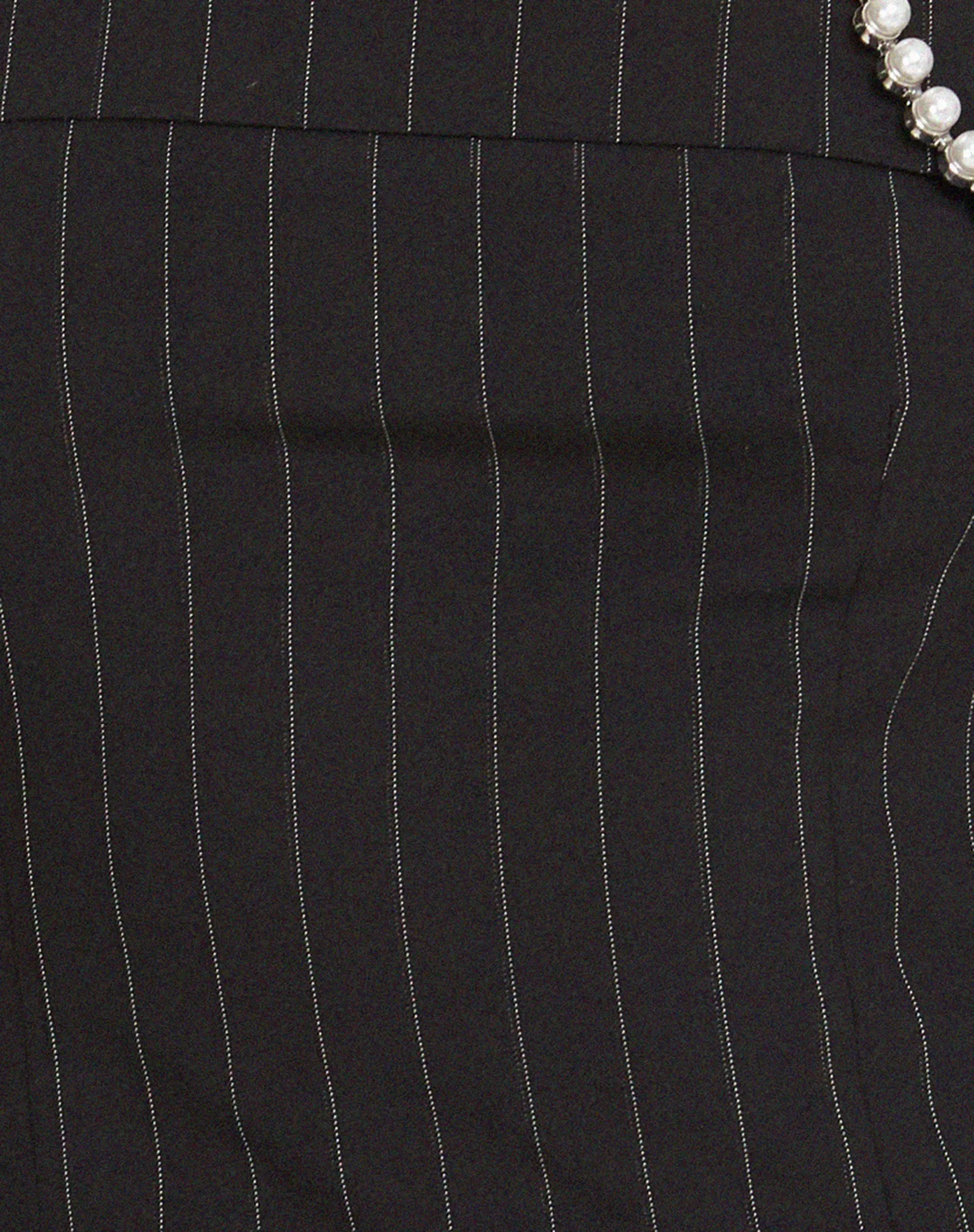 Yafira Bardot Top in Black Pinstripe with Heart Buckle